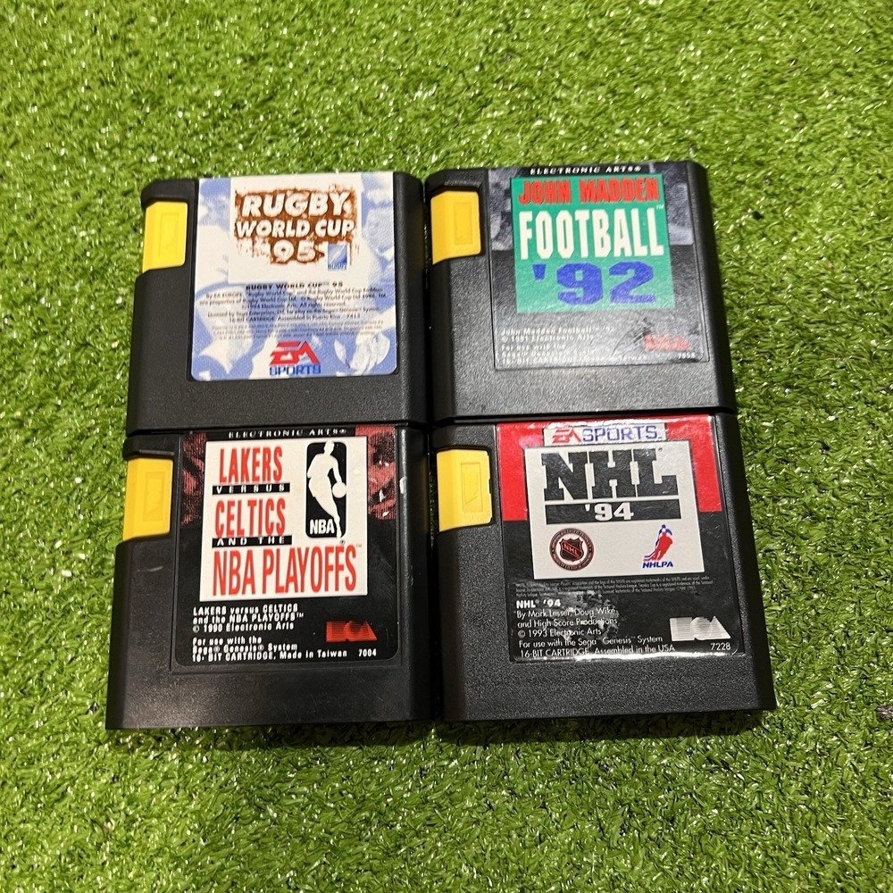Vintage Sega Genesis Sports Game Lot  (4) Sega Cartridges Rugby‎ Madden NHL NBA